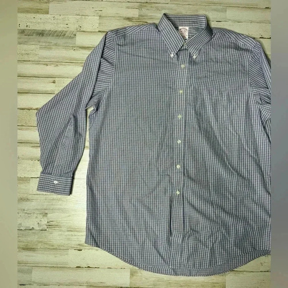 Brooks Brothers Blue Vertical Checked Shirt Mens 17-33 Button Up Long Sleeve - Picture 3 of 13